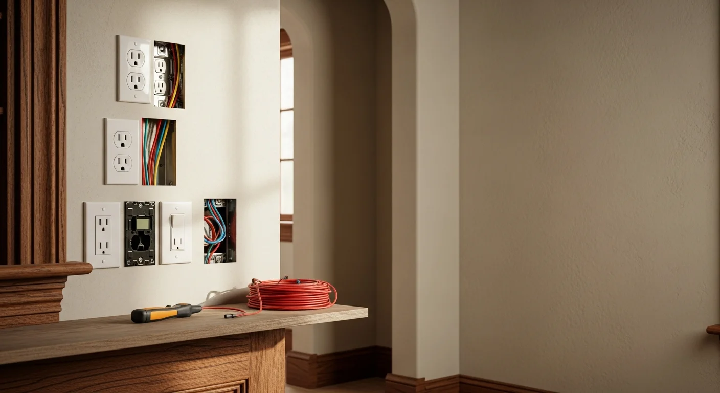 Electrician installing an outlet in a residential wall