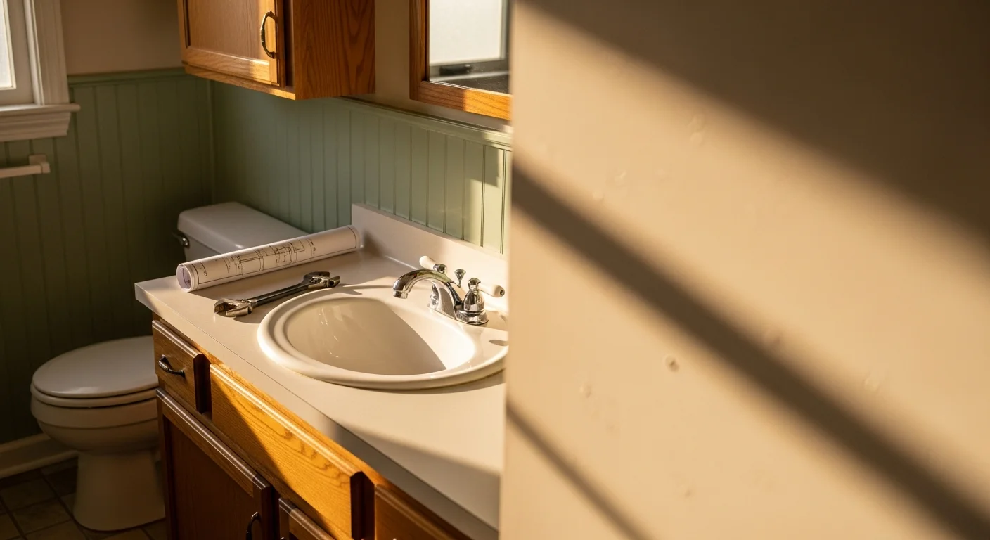 Plumber repairing a residential water pipe under a sink
