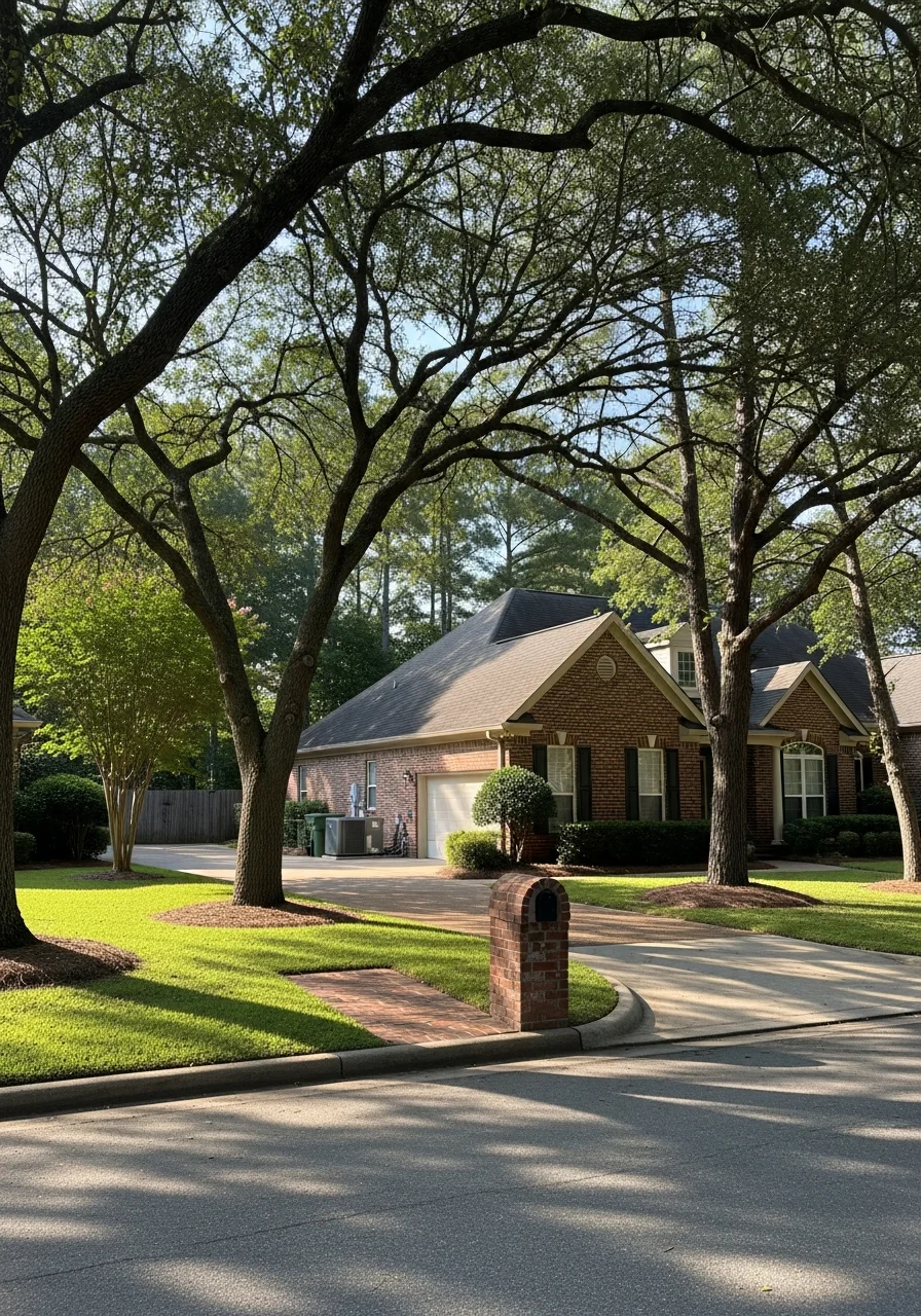 Lauderdale County residential neighborhood with mature trees and well-maintained homes.