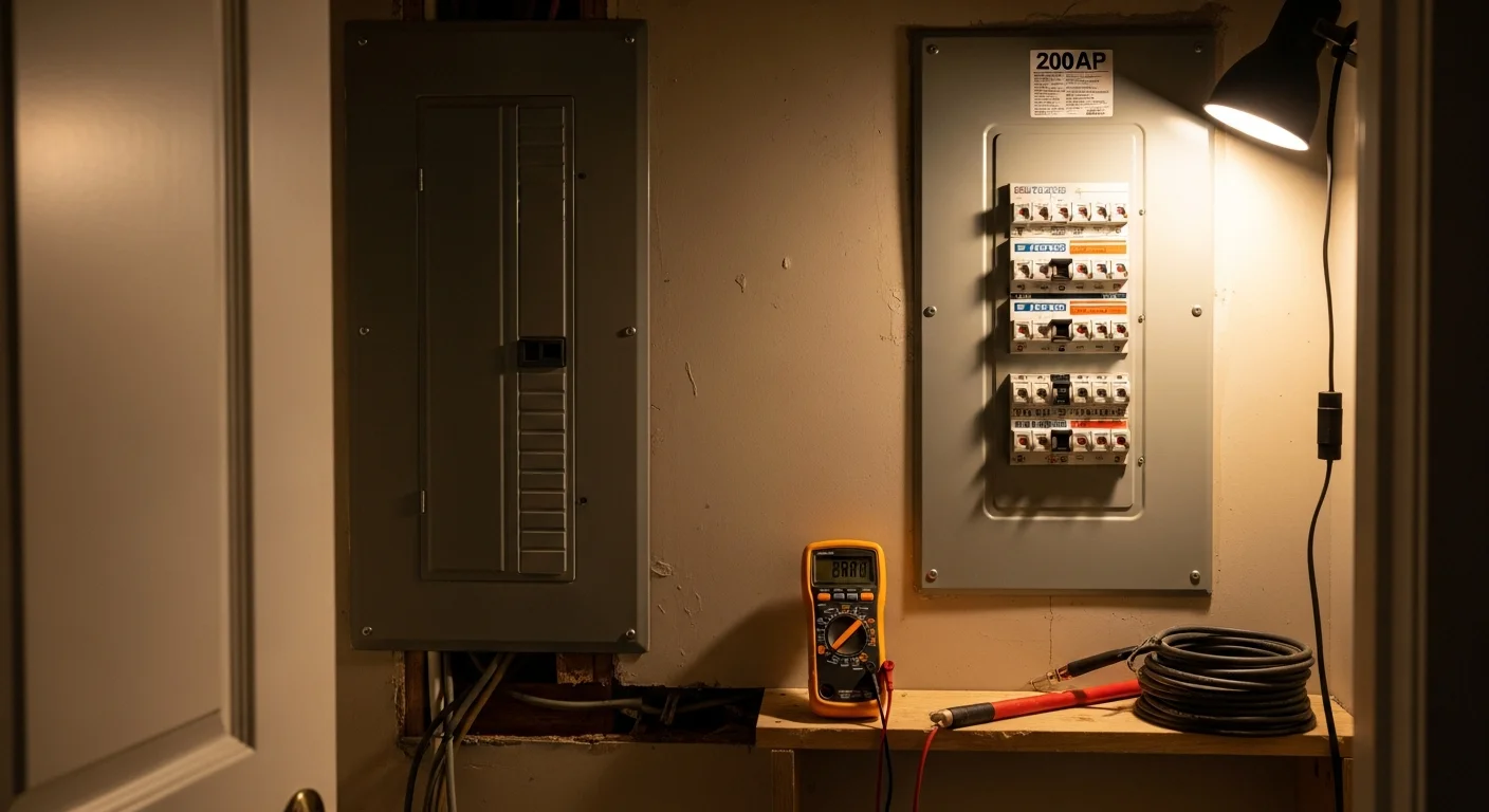 A newly installed residential electrical panel with neatly labeled circuit breakers, mounted on the interior wall of a Decatur home. The panel is clean, code-compliant, and ready to support modern electrical loads including HVAC and EV charging.